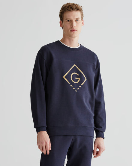 Bluza męska z nadrukiem i z okrągłym kołnierzykiem regular fit