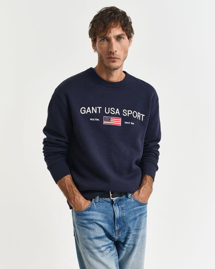 Bawełniana bluza męska z nadrukiem loose fit niebieska