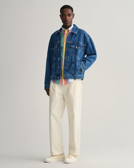 Bawełniana koszula męska w paski z długim rękawem regular fit