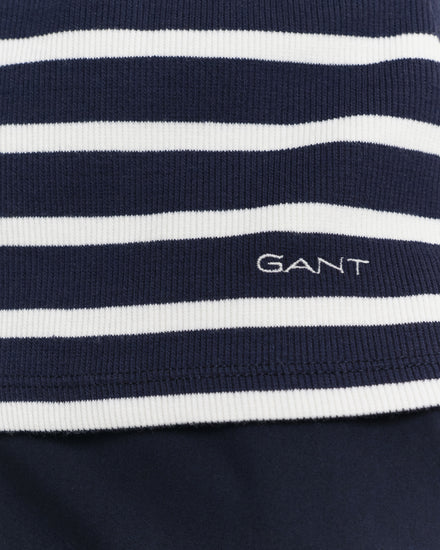 Koszulka damska w paski bez rękawów z okrągłym kołnierzykiem regular fit