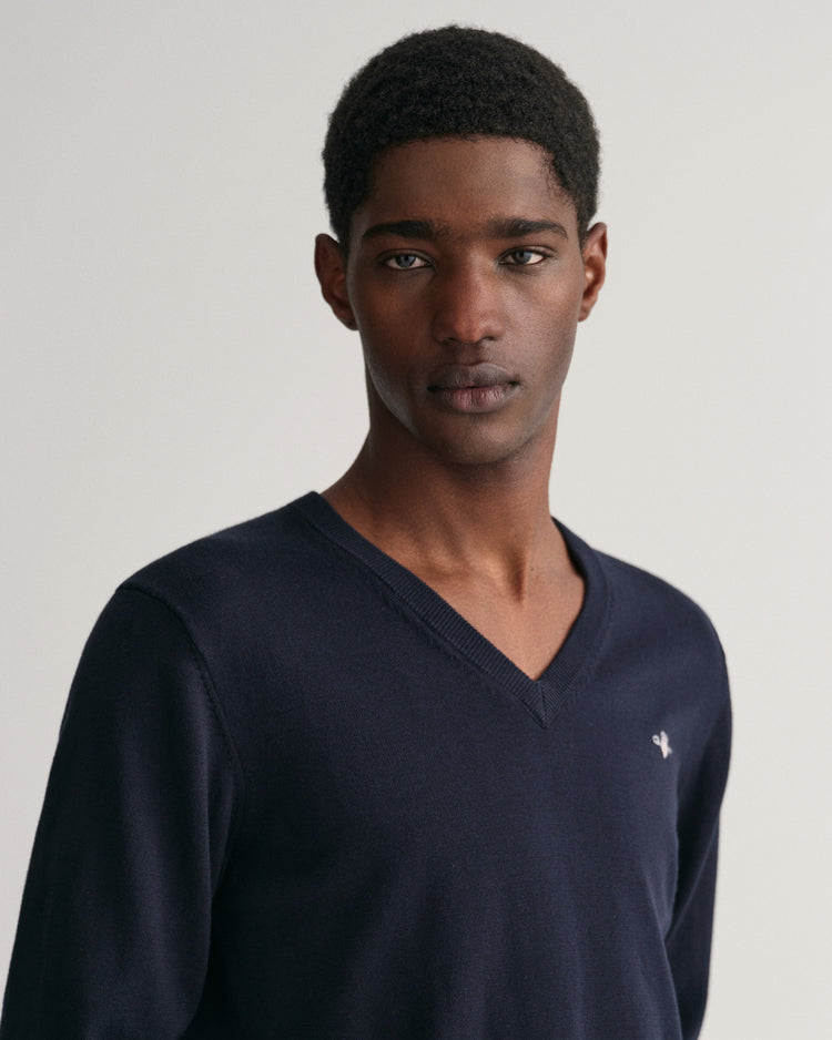 Sweter męski z dekoltem V regular fit granatowy