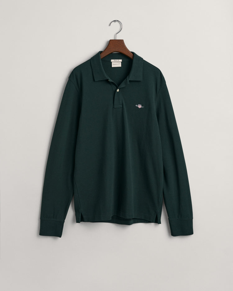 Koszulka polo męska z długim rękawem regular fit zielona