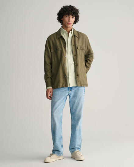 Bawełniana koszula męska z długim rękawem regular fit zielona