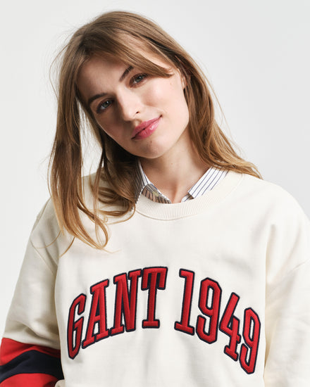 Bawełniana bluza męska okrągły kołnierzyk relaxed fit kremowa