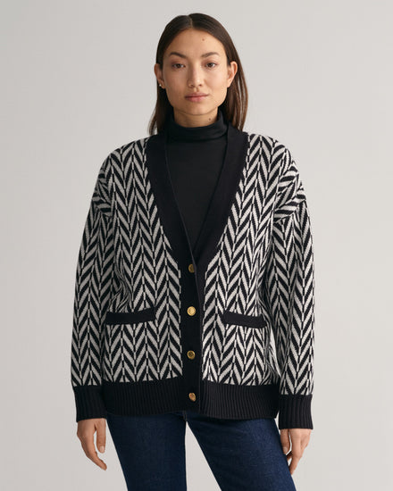 Sweter rozpinany damski z klasycznym kołnierzem relaxed fit czarny