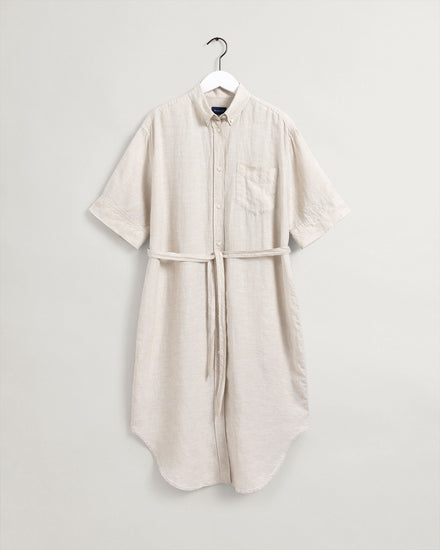 Damska lniana sukienka koszulowa chambray