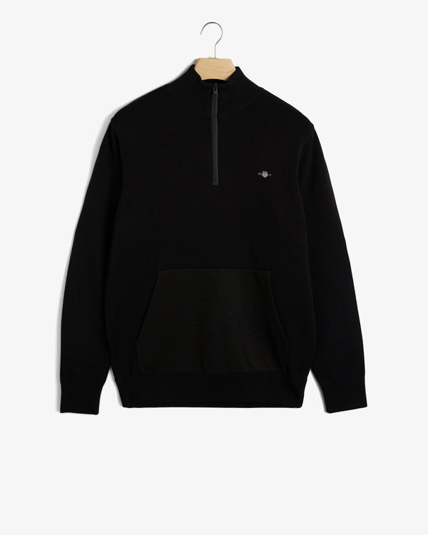Sweter męski half zip z nadrukiem regular fit czarny