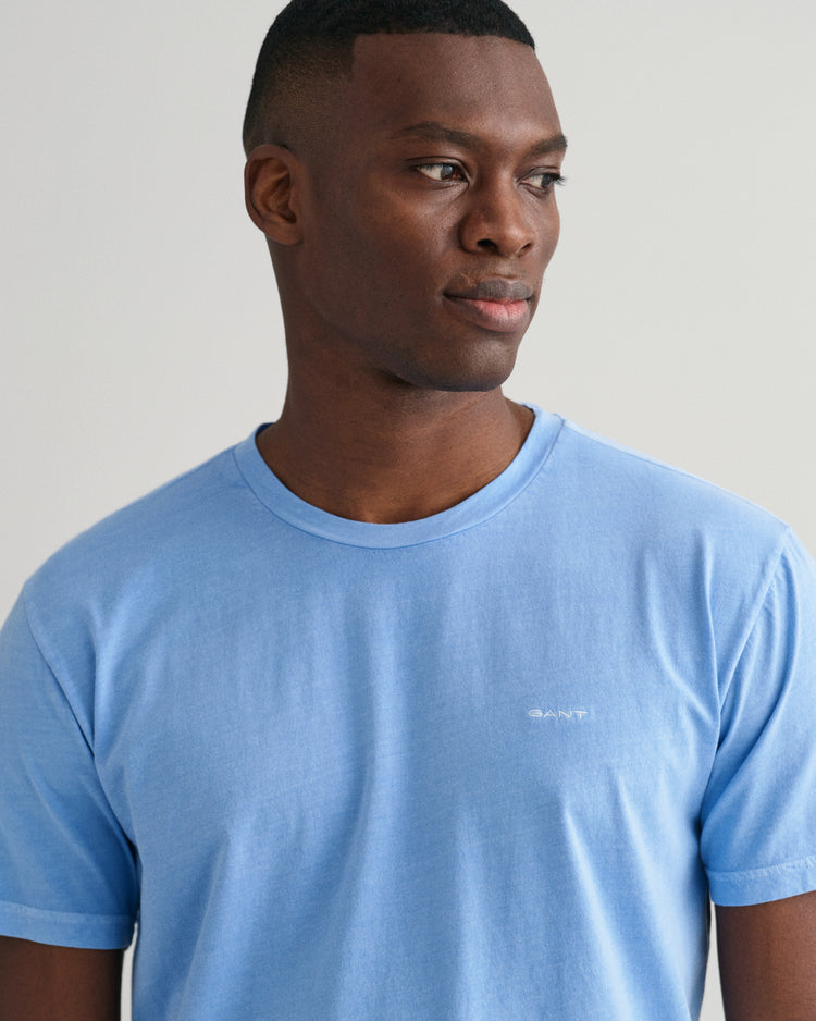 Bawełniany t-shirt męski okrągły kołnierzyk relaxed fit niebieski