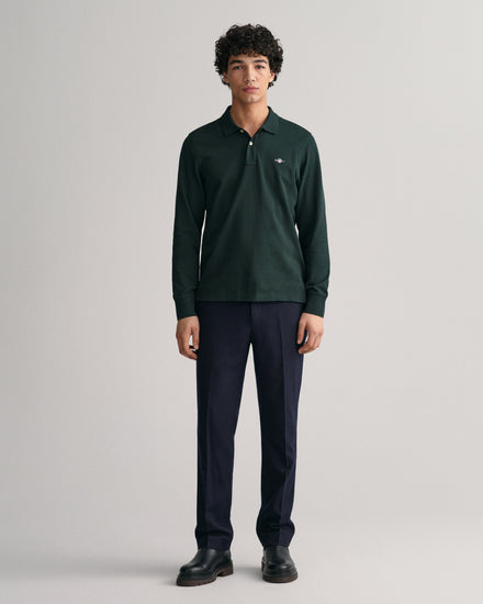 Koszulka polo męska z długim rękawem regular fit zielona