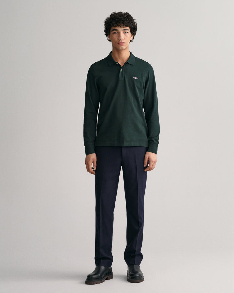 Koszulka polo męska z długim rękawem regular fit zielona