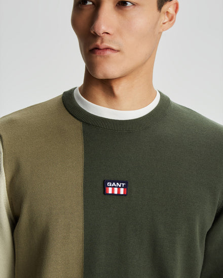 Bawełniany sweter męski z nadrukiem regular fit zielony