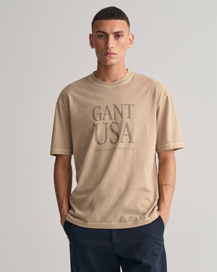 Bawełniany t-shirt męski z nadrukiem okrągły kołnierzyk regular fit
