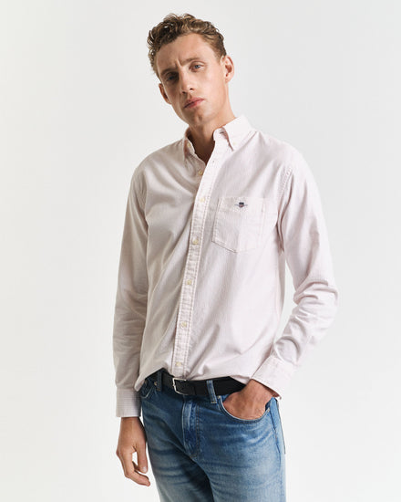 Koszula męska w paski z długim rękawem regular fit różowa