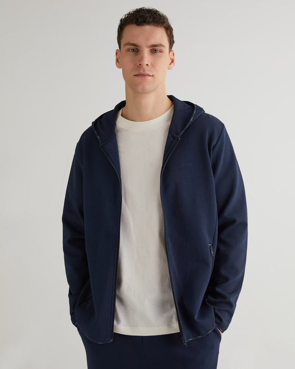 Bluza męska z nadrukiem z zamkiem regular fit granatowa