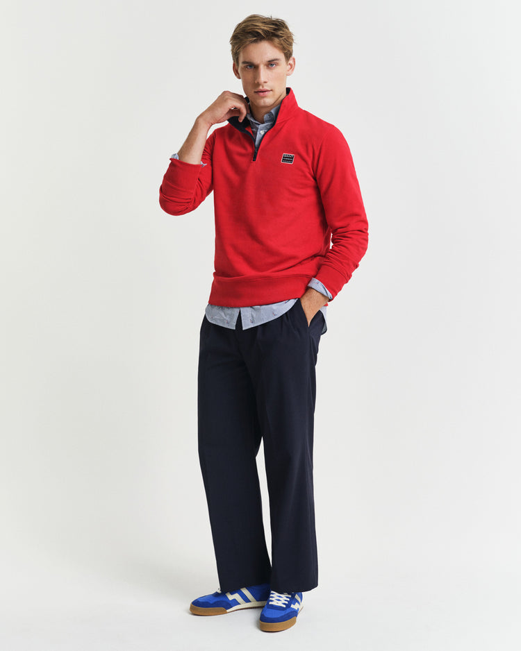 Bluza męska half zip z nadrukiem regular fit czerwona