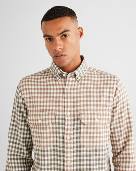 Bawełniana koszula męska w kratkę z długim rękawem regular fit