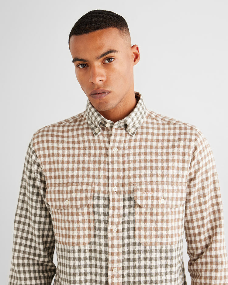 Bawełniana koszula męska w kratkę z długim rękawem regular fit