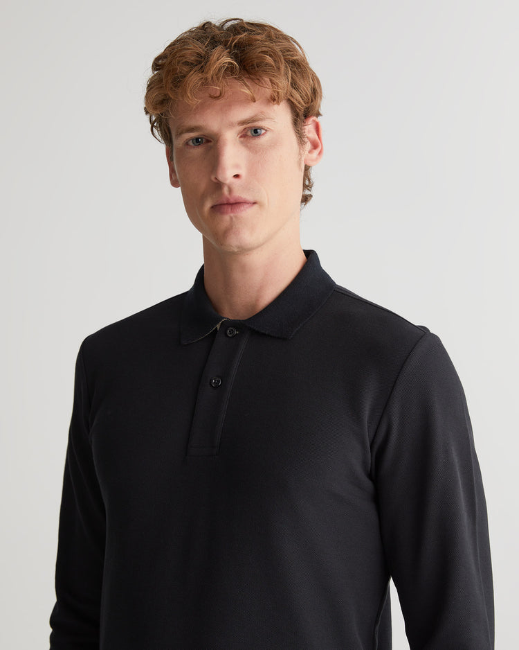 Bawełniany polo męski z długim rękawem i kołnierzykiem polo regular fit