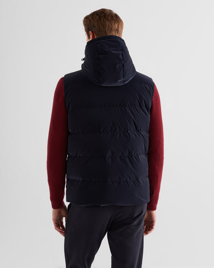 Bezrękawnik męski z nadrukiem z kapturem regular fit granatowy