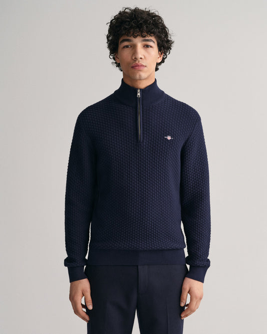 Sweter z fakturowanej bawełny half zip