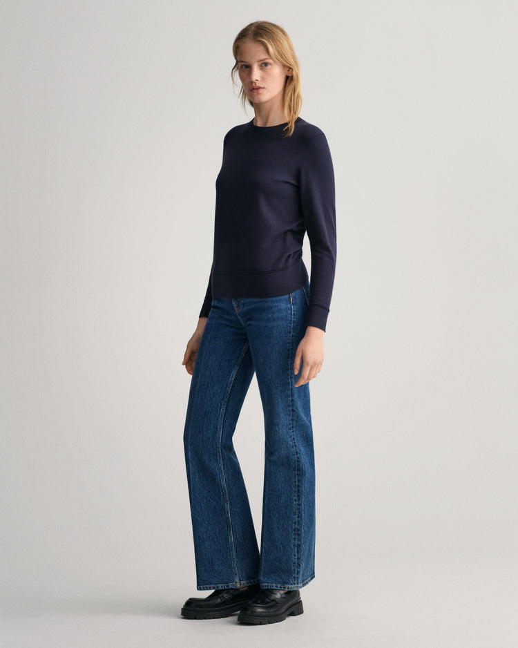 Bawełniany sweter damski z okrągłym kołnierzykiem regular fit granatowy