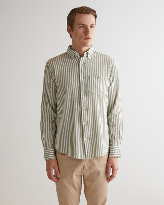 Koszula męska w paski z długim rękawem regular fit zielona