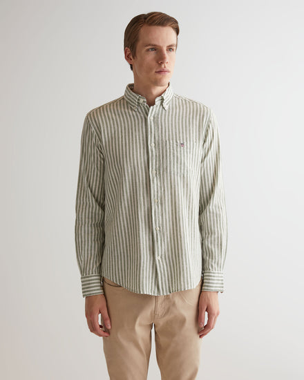 Koszula męska w paski z długim rękawem regular fit zielona