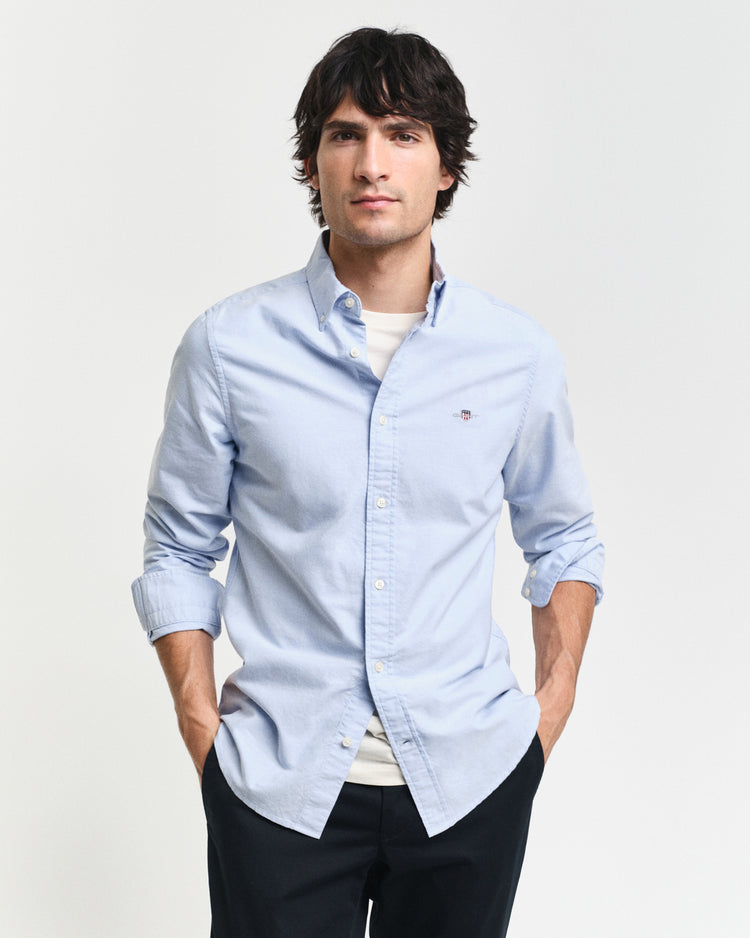 Koszula męska z długim rękawem slim fit niebieska