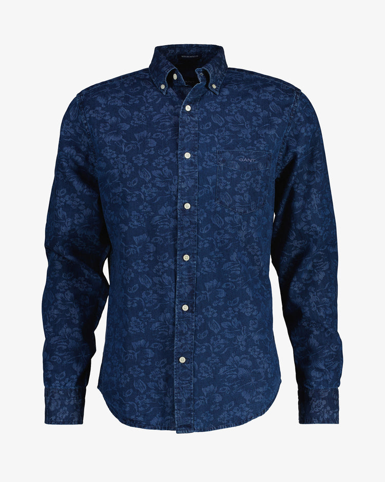 Bawełniana koszula męska z długim rękawem regular fit granatowa