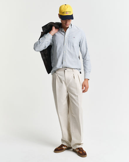 Bawełniana koszula męska w paski z długim rękawem regular fit