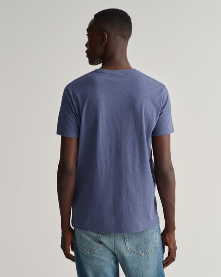 Bawełniany t-shirt męski okrągły kołnierzyk regular fit granatowy