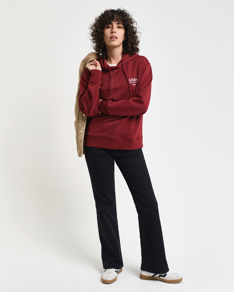 Bluza damska z kapturem z nadrukiem relaxed fit czerwona