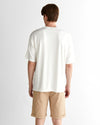 T-shirt męski z nadrukiem i okrągłym kołnierzykiem relaxed fit kremowy