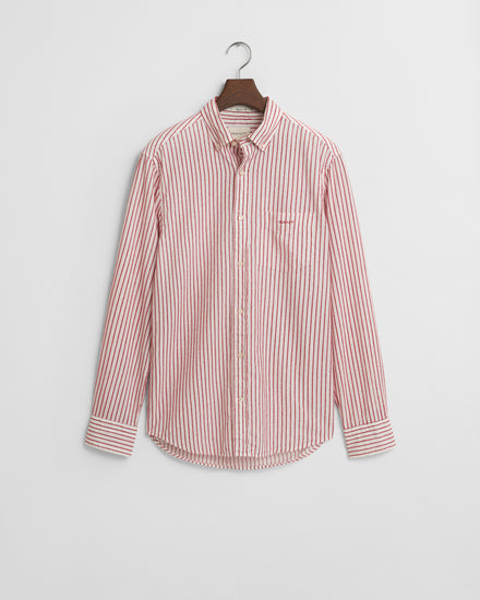 Koszula męska w paski z długim rękawem regular fit czerwona