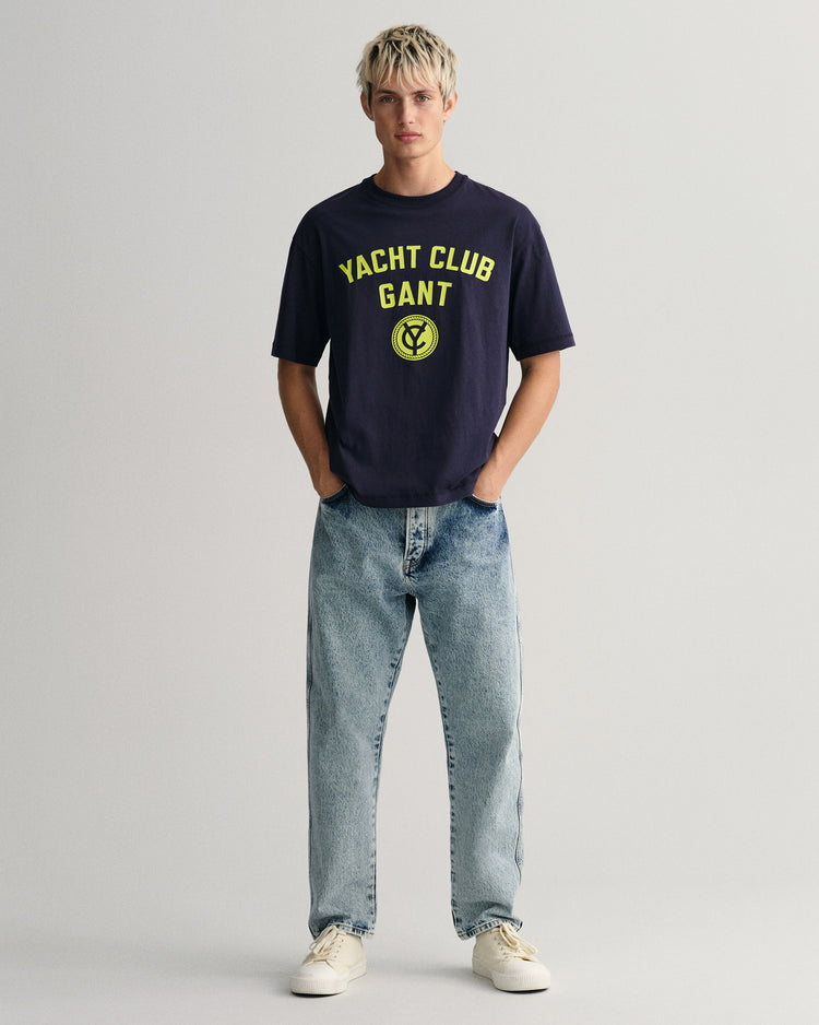 Bawełniany t-shirt męski z nadrukiem regular fit granatowy