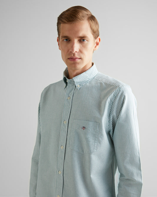 Bawełniana koszula męska w paski z długim rękawem regular fit