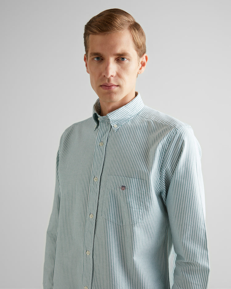 Bawełniana koszula męska w paski z długim rękawem regular fit