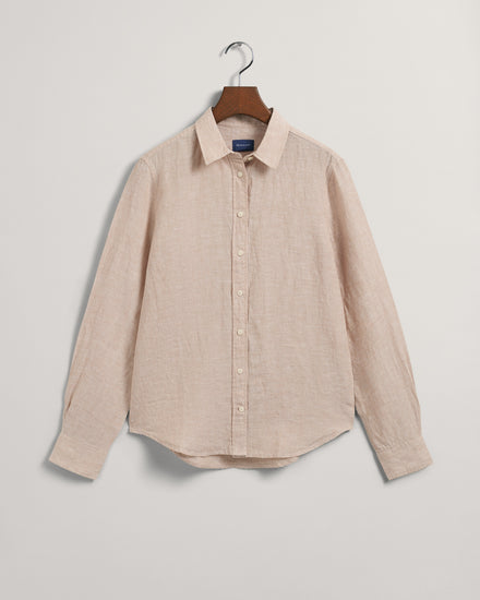 Koszula damska z długim rękawem regular fit beżowa