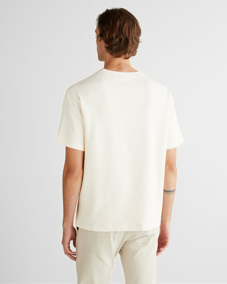 T-shirt męski z okrągłym kołnierzykiem relaxed fit kremowy