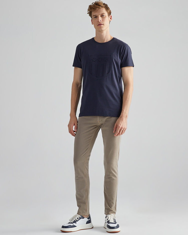 Męski granatowy regular fit okrągły dekolt z logo t-shirt