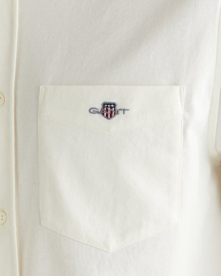 Męska kremowa koszula regular fit z kołnierzykiem na guziki