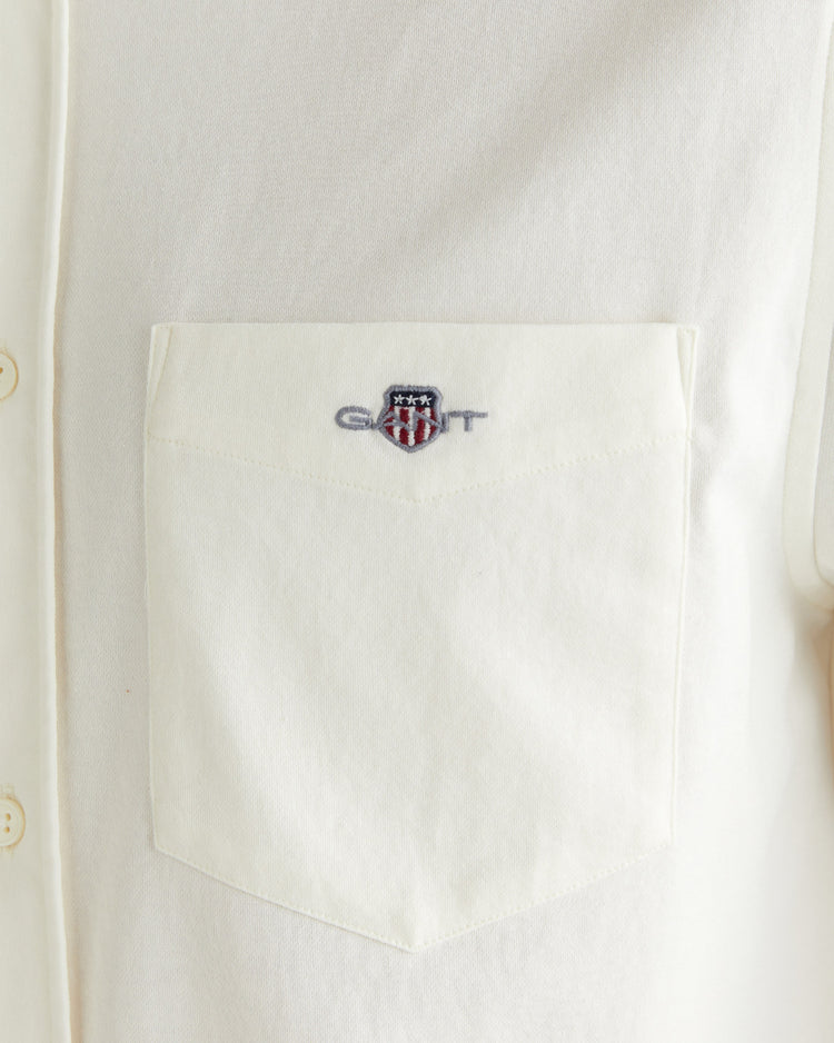 Męska kremowa koszula regular fit z kołnierzykiem na guziki