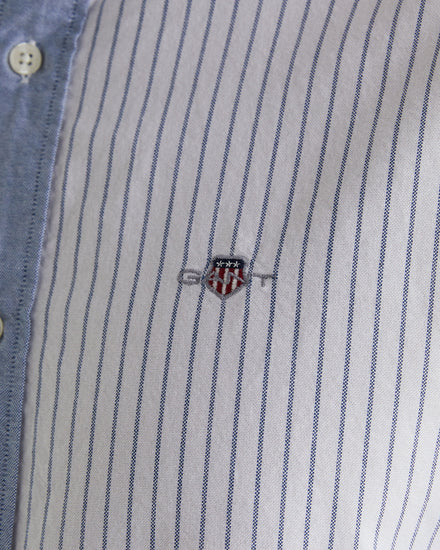 Bawełniana koszula męska w paski z długim rękawem regular fit