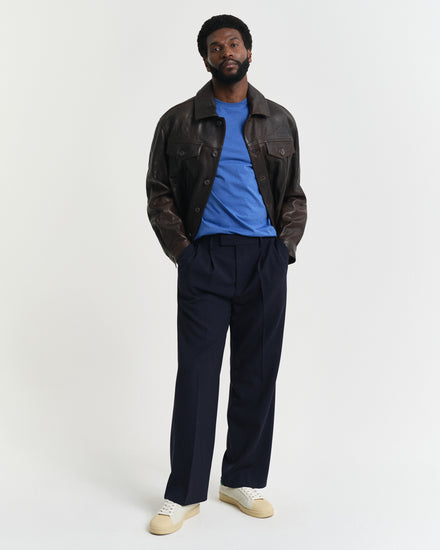 T-shirt męski z okrągłym kołnierzykiem slim fit niebieski