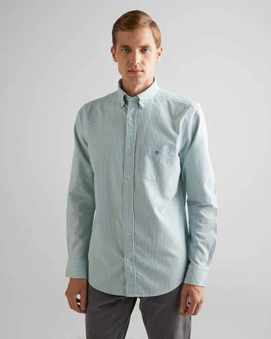 Bawełniana koszula męska w paski z długim rękawem regular fit