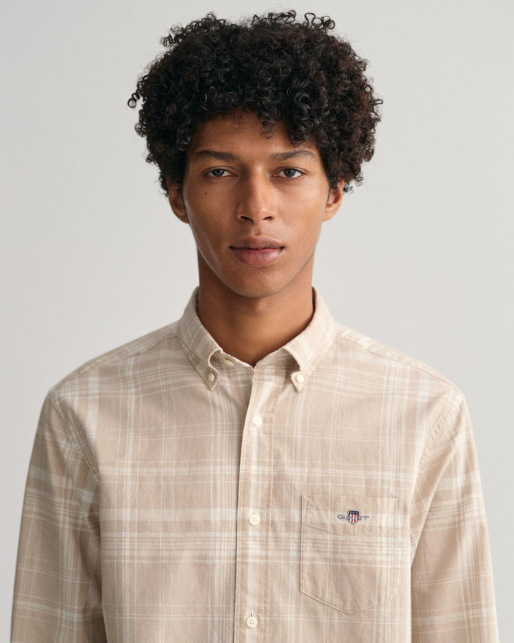 Koszula męska w kratkę z długim rękawem regular fit beżowa