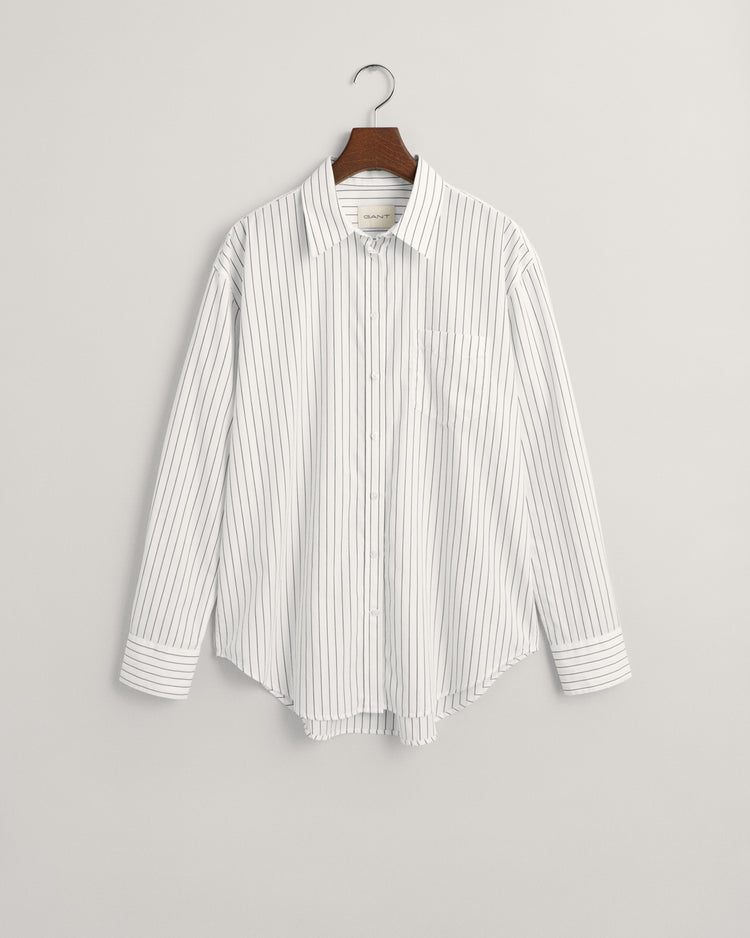 Bawełniana koszula damska w paski z długim rękawem relaxed fit