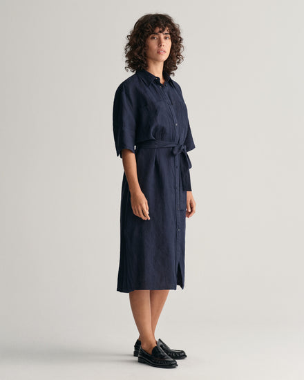 Lniana sukienka z krótkim rękawem