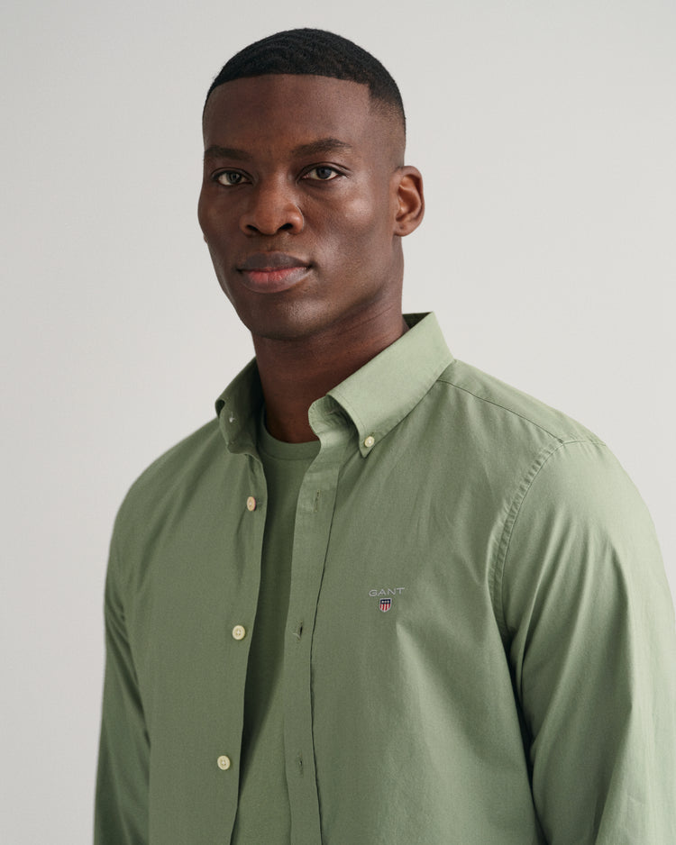 Męska zielona bawełniana koszula slim fit z kołnierzykiem button-down z popeliny