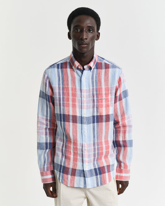 Koszula męska w kratkę z długim rękawem regular fit czerwona